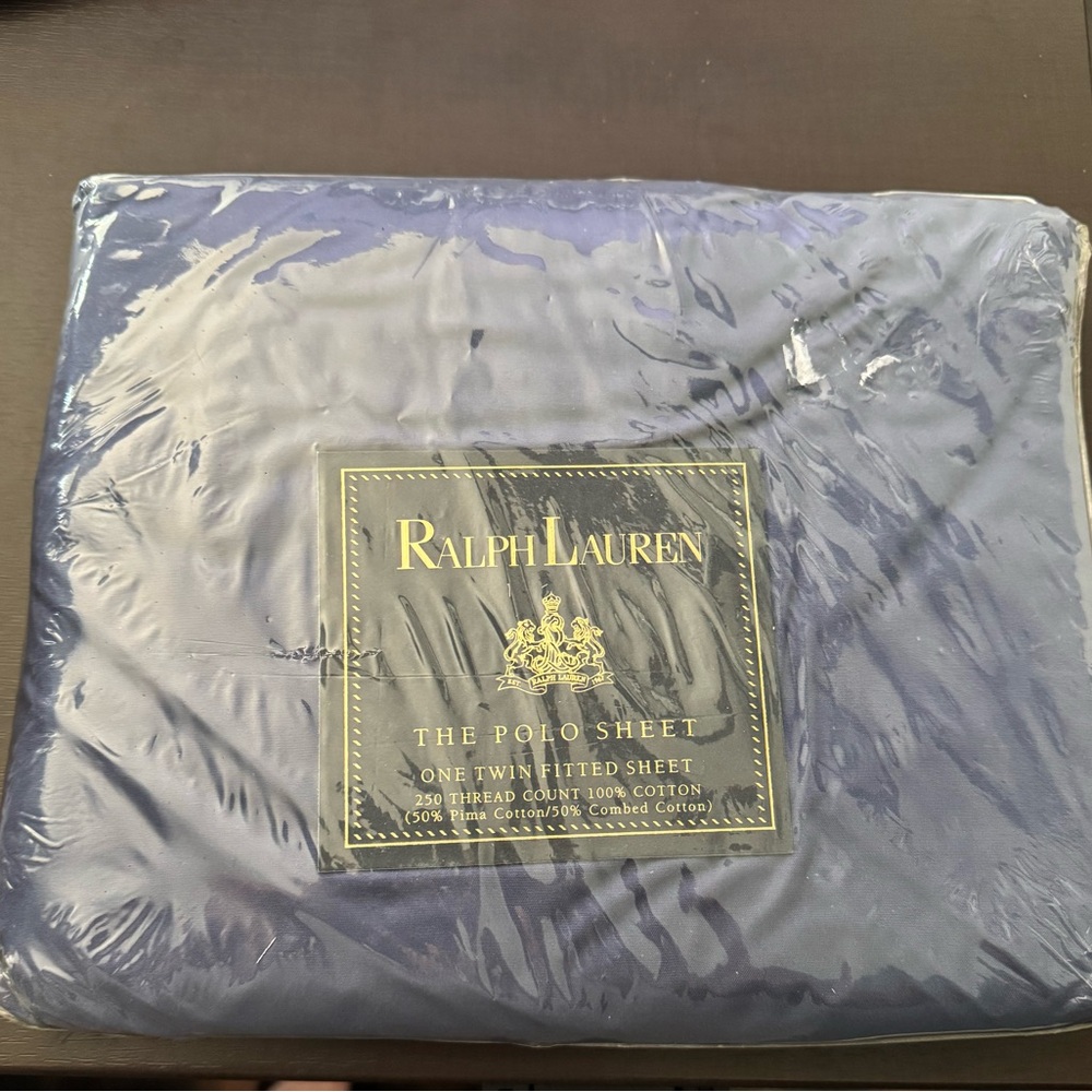 RL Ralph Lauren Twin Fitted Sheet 100% Cotton Navy Blue the polo sheet